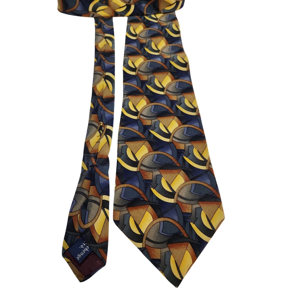 J. Garcia Mens Silk Tie Stonehenge Abstract Geometric Blue Yellow Art 4 x 60
